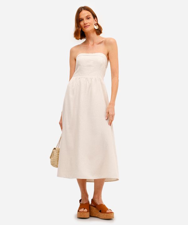 vestido sem alça feminino com linho bege P