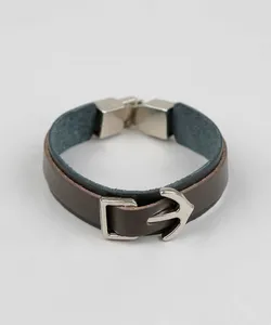 Pulseira Masculina com Pingente de Âncora Preta Único