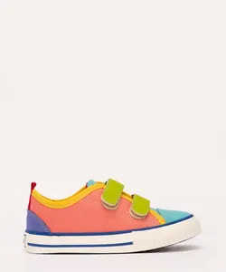 tênis infantil cano baixo recortes com velcro mooui colorido 36