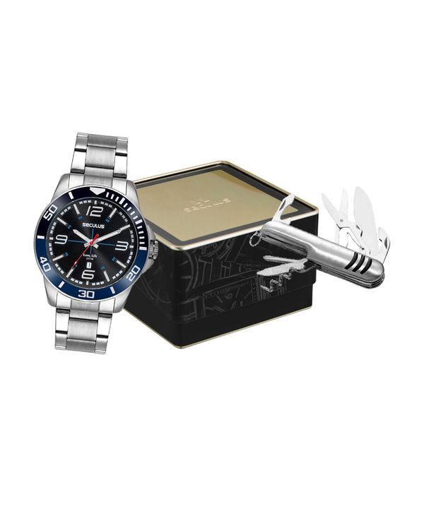 kit relógio masculino mondaine analógico calendário 44212g0svna1kc prateado UNICO