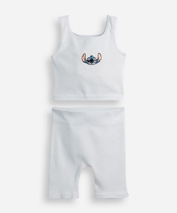 conjunto infantil curto canelado stitch azul 4