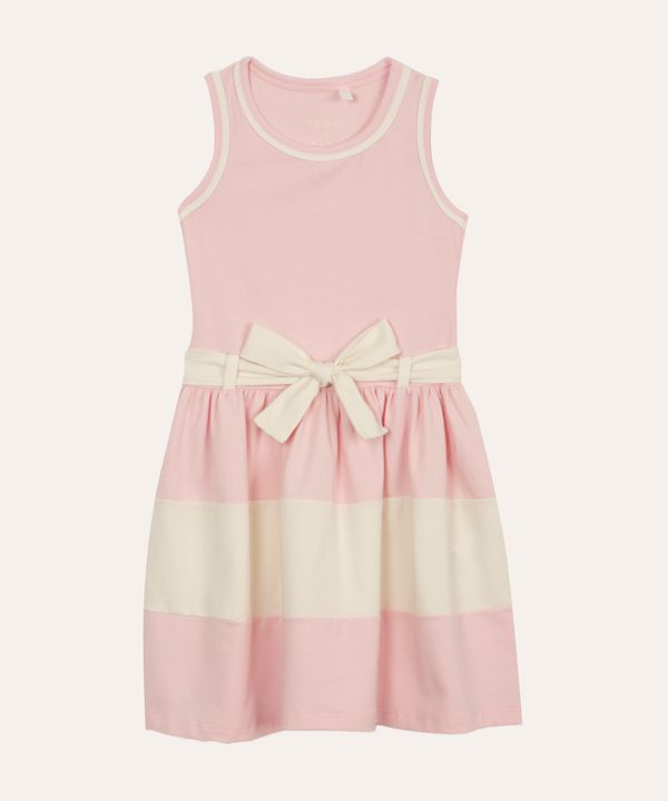 vestido de algodão infantil com laço rosa 12