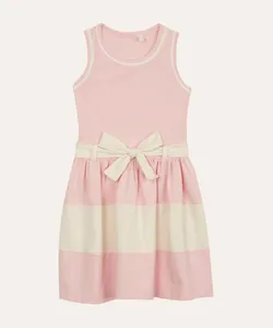 vestido de algodão infantil com laço rosa 4