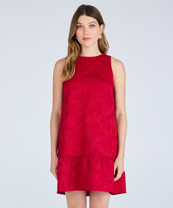 vestido curto feminino de jacquard com recorte texturizado vermelho M