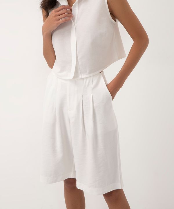 bermuda de viscose alfaiataria cintura alta off white 42