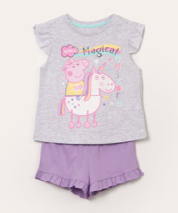 pijama infantil com babado peppa pig cinza mescla 3