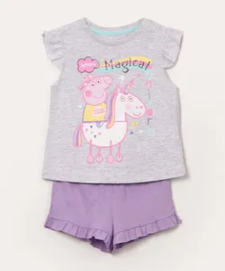 pijama infantil com babado peppa pig cinza mescla 5