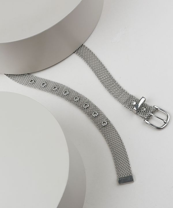 Cinto em Metal Feminino Médio com Fivela Redonda Prateado 95CM