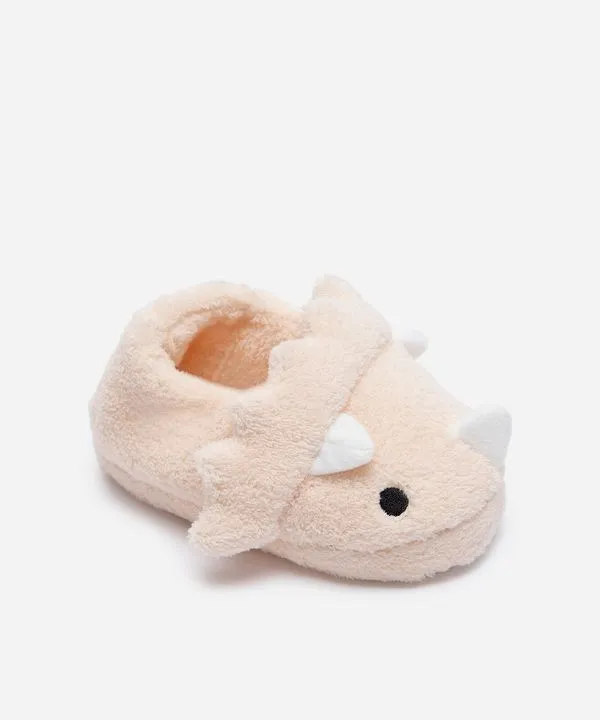 pantufa infantil de pelúcia dinossauro bege 23-24