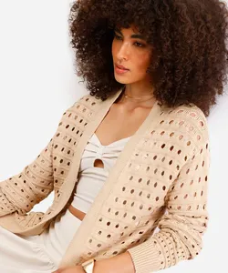 cardigan feminino alongado de tricot bege G