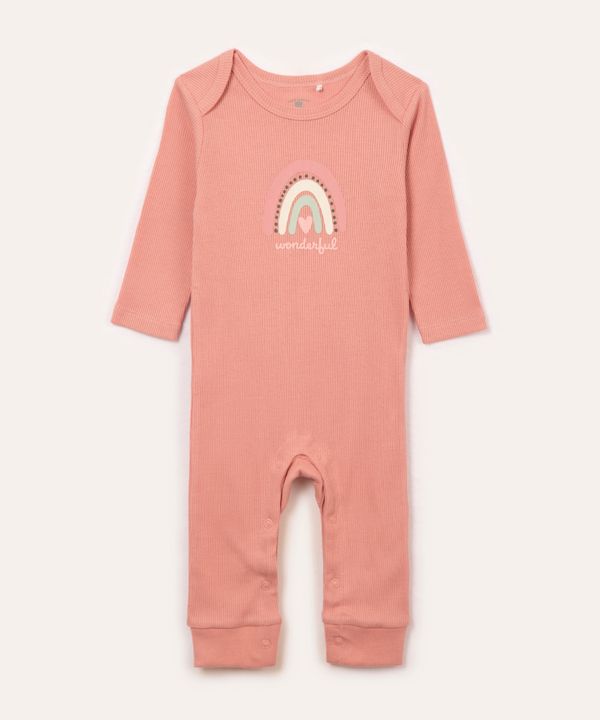 macacão de algodão infantil arco íris rosa 12-18
