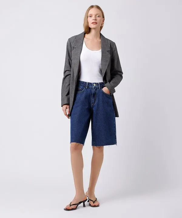 bermuda reta feminina jeans cintura alta mindset azul 34
