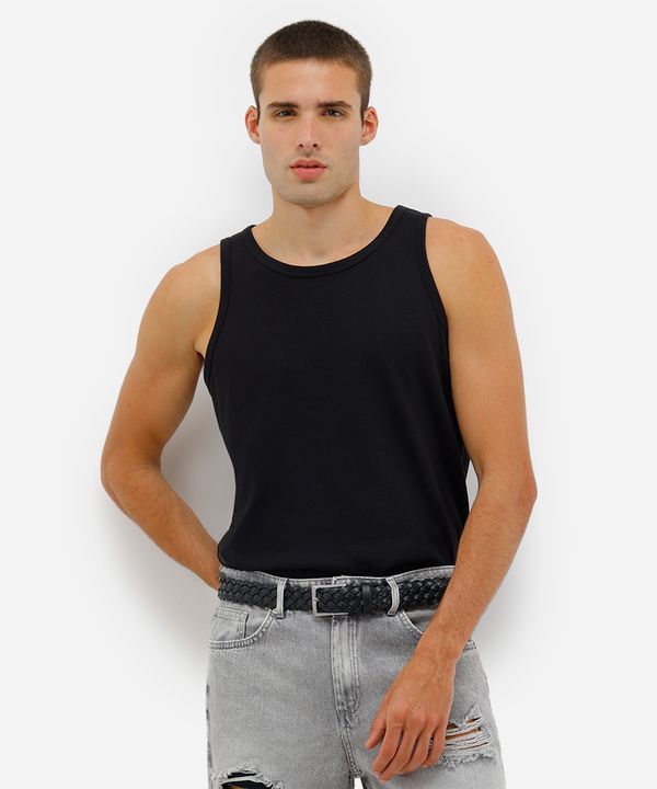 regata básica masculina de tricot com algodão peruano preta GG