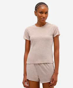 pijama short doll feminino canelado bege GG