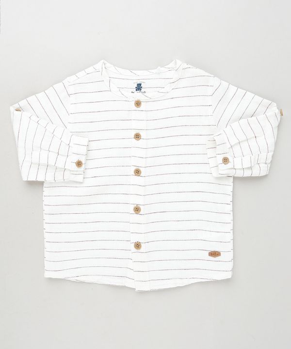 Camisa Infantil Listrada Manga Longa Branca 9-12