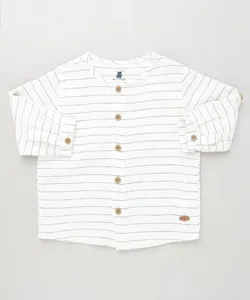 Camisa Infantil Listrada Manga Longa Branca 12-18