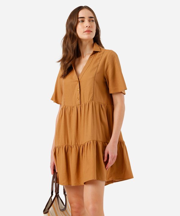 vestido curto feminino com linho bege G