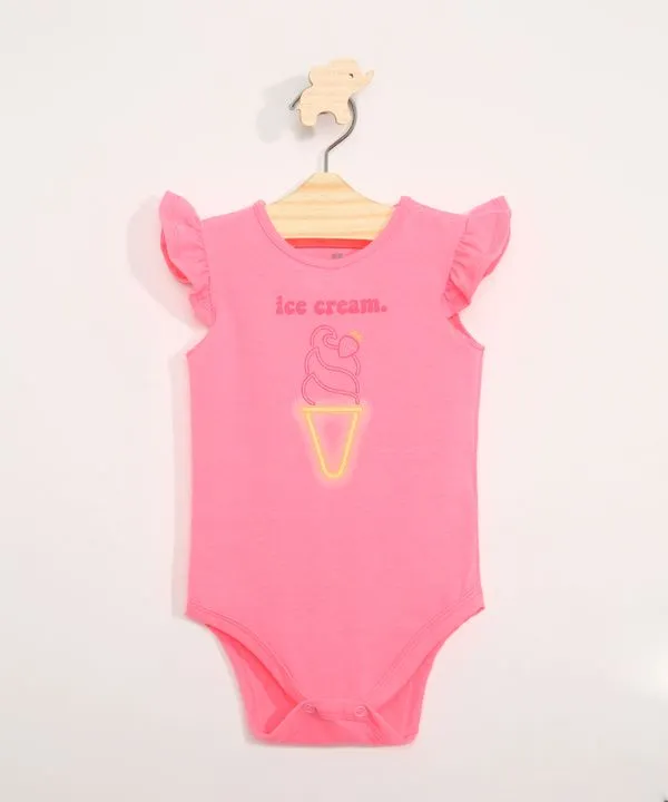 Body Infantil Sem Manga com Babados Rosa 18-24