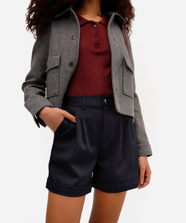 short de alfaiataria feminino com pregas azul 40