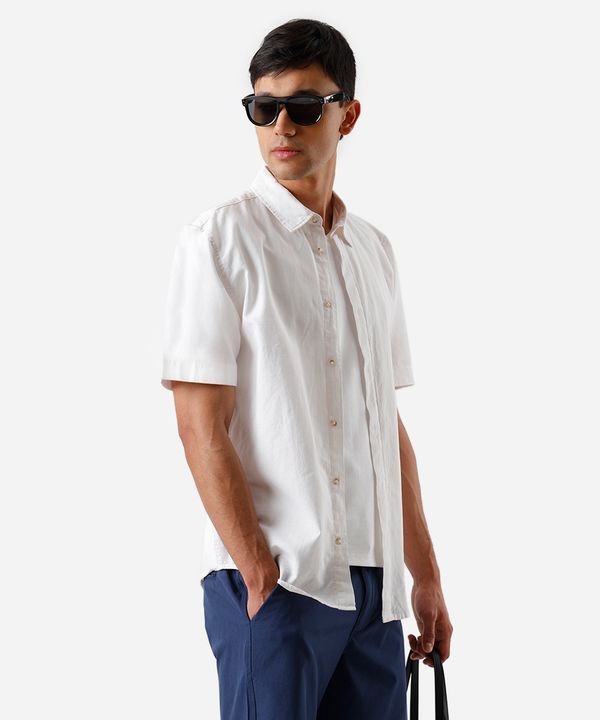 camisa comfort masculina com linho manga curta branca M