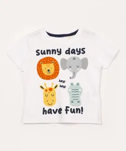 camiseta de algodão bichos interativos mangas curtas branco 2