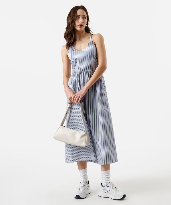 vestido midi feminino alça fina listrado off white M
