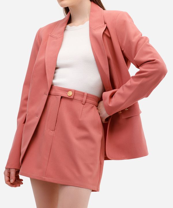 saia curta feminina de alfaiataria texturizada rosa 40