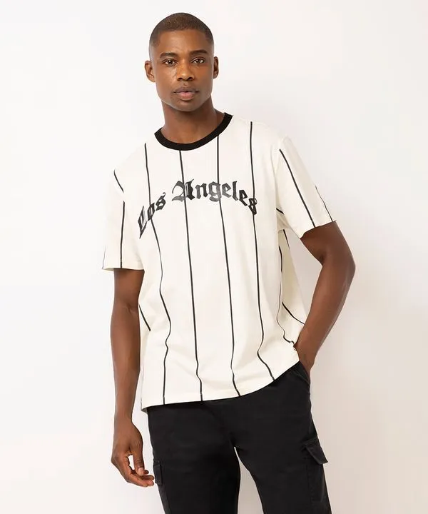 camiseta comfort masculina listrada los angeles off white P