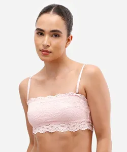 sutiã faixa de laise alças removíveis floral rosa P