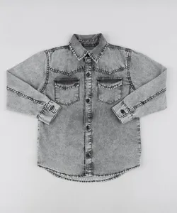 Camisa Jeans Infantil com Bolsos Manga Longa Preta 10