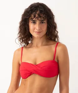 top biquíni alça fina removível com bojo e proteção uv vermelho médio GG