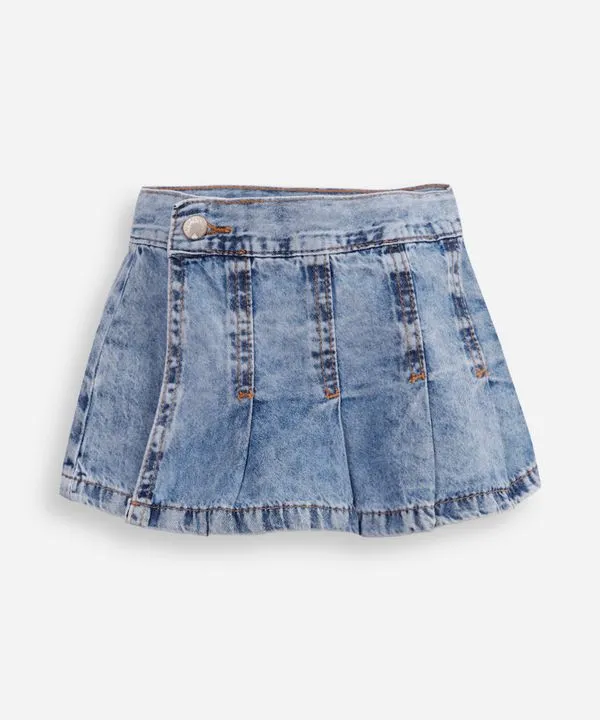 short saia infantil jeans plissada azul 1