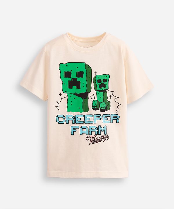 camiseta de algodão infantil creeper farm tours minecraft bege 6