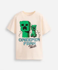 camiseta de algodão infantil creeper farm tours minecraft bege 12