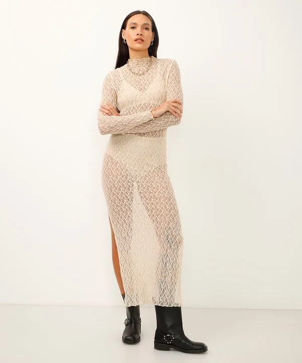 vestido longo de renda off white G