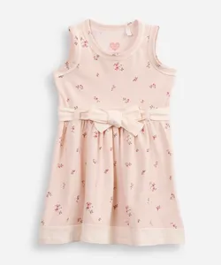 vestido de algodão infantil floral bege 3
