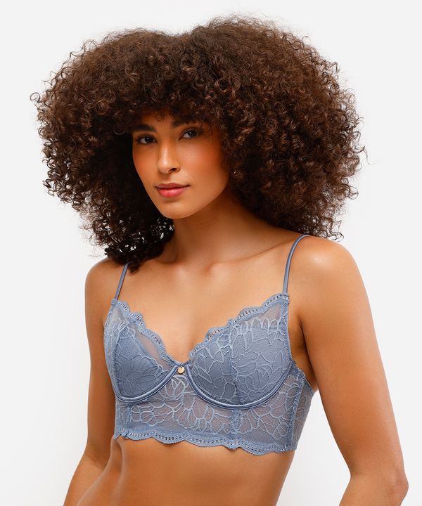 sutiã meia taça de renda floral azul 48
