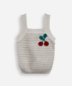 blusa infantil de tricot com cereja bege 2