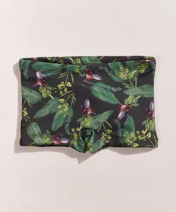 Sunga Infantil EMI Beachwear Boxer Estampada Bananeiras com Proteção UV50+ Verde Escuro 2