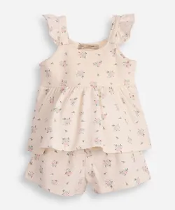 conjunto infantil curto texturizado floral off white 2