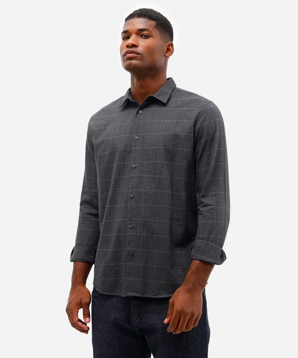 camisa comfort masculina quadriculada cinza P