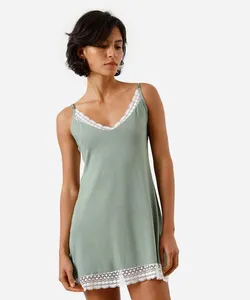 camisola feminina de viscose com renda verde PP