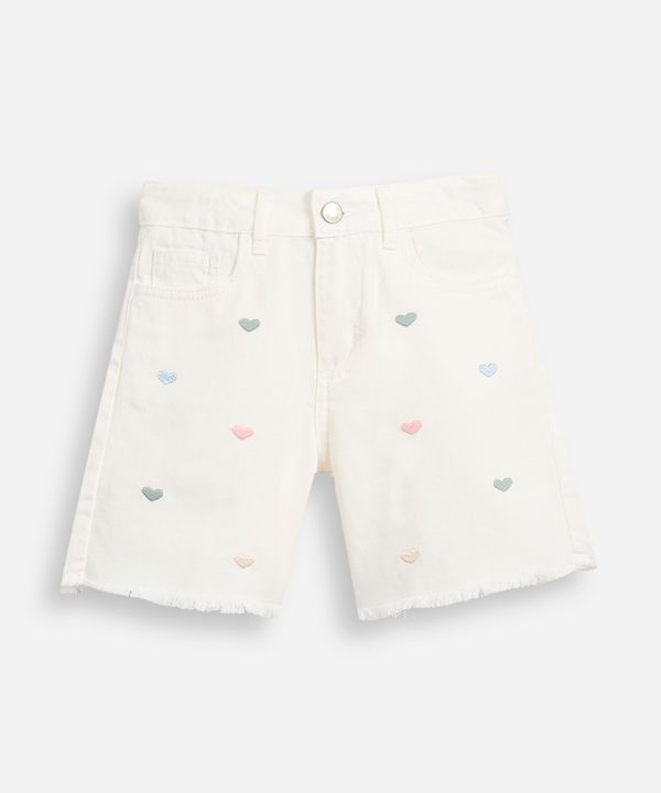 shorts mom infantil de sarja coração off white 6