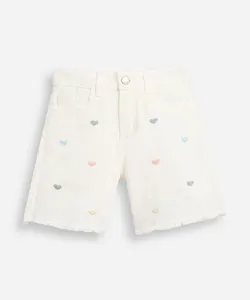 shorts mom infantil de sarja coração off white 10