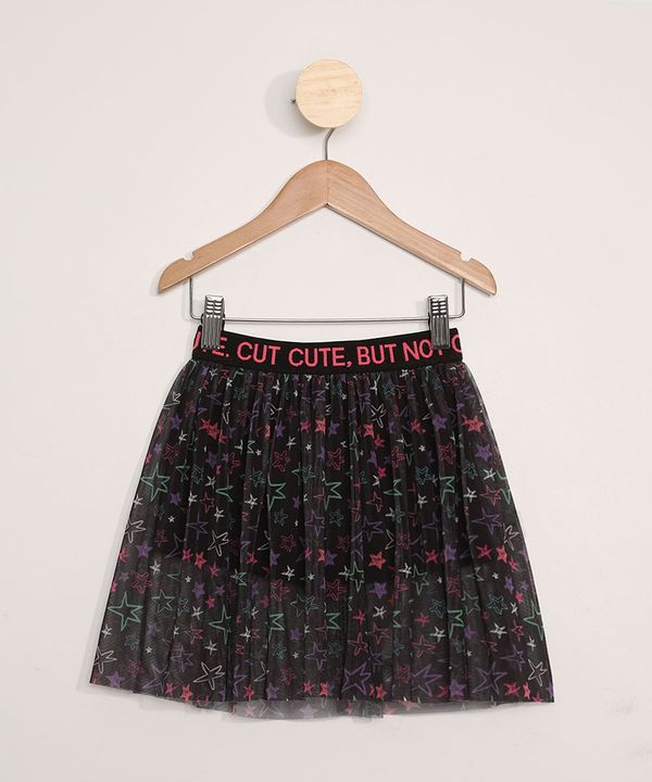 Saia Infantil de Tule Estampada de Estrelas Preta 10