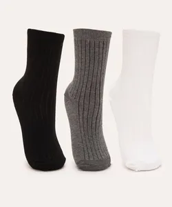 kit de 3 pares de meias infantis cano alto colorido 18-21