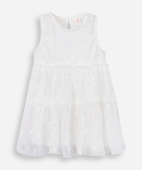 vestido infantil tule flores off white 0-3