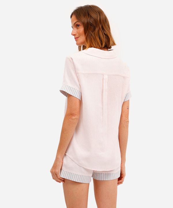 pijama feminino flanelado curto listrado rosa P