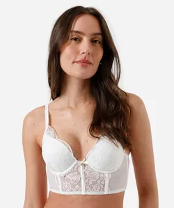 sutiã cropped meia taça feminino com renda floral off white 44