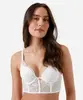 sutiã cropped meia taça feminino com renda floral off white 48